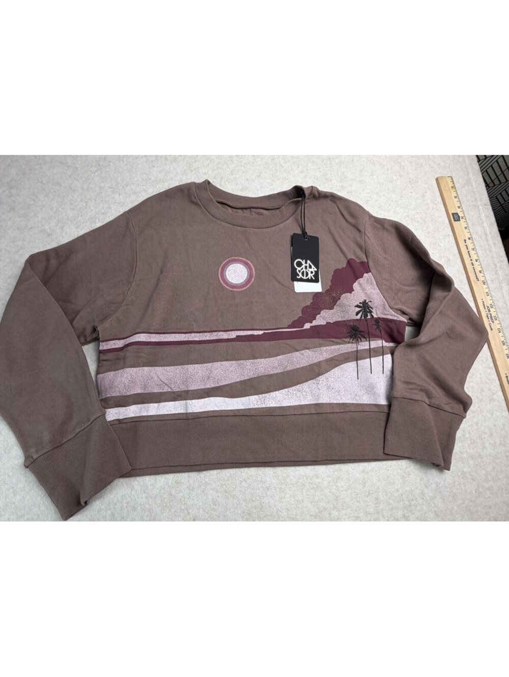 Chaser Women's Deep Taupe Graphic Cropped Sweatshirt Sz M NWT 2132